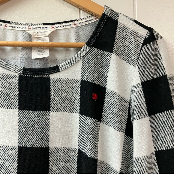 Y2K Boho Loungewear Cozy Sleepwear Lucky Brand Buffalo Plaid PJ Top Pants Large - Picture 2 of 10